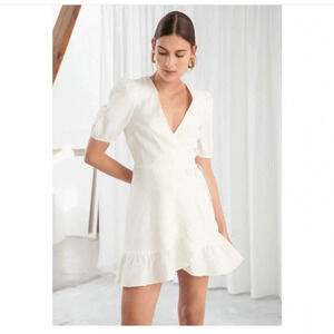 & Other Stories Puff Sleeve Linen Wrap Mini Dress